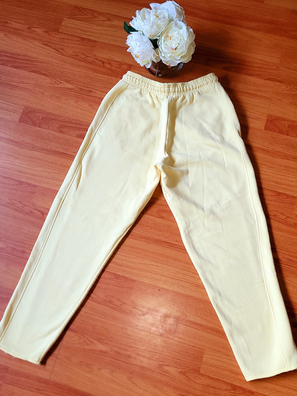 Adidas WIDE Leg Pale Yellow Drawstring Joggers Women's Sweat Pants Small - Picture 4 of 8